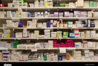 Shelf with Various Prescription Medicines in Bottles Stock Photo ... Pharmacy Medicines